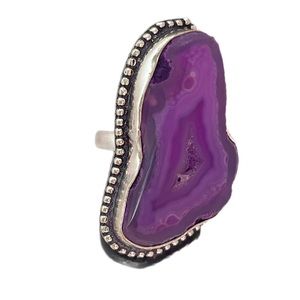 Sterling Silver .925 Purple Agate Geode Druzy Slice Statement Ring 13.1g Size 8